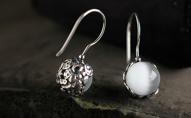 Waterdrop Dangle Earrings, White Chalcedony Earrings