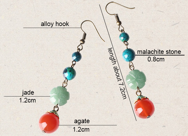 Agate Dangle Earring, Malachite Stone Drop Earrings