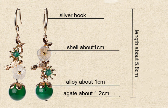 Green Agate Dangle Earring, Shell Drop Earrings