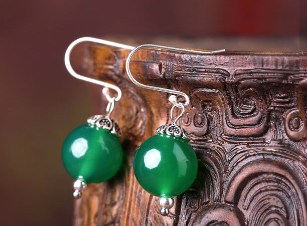 Green Agate Dangle Drop Earrings