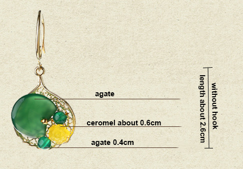 Green Aage Drop Earrings, Non Pierced Ceromel Dangle Earrings