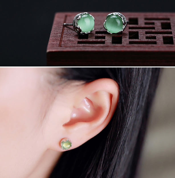 Prehnite Stud Earring Silver Jewelry