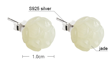 White Jade Flower Stud Silver Earrings