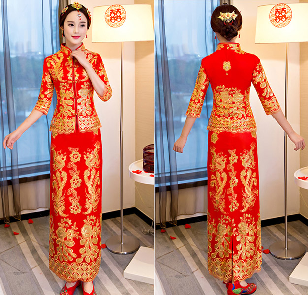 Summer Wedding Qun Kwa with Golden Sequined Phoenix