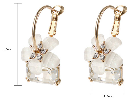 Hoop Flower Dangle Earrings, Crystal Drop Earrings
