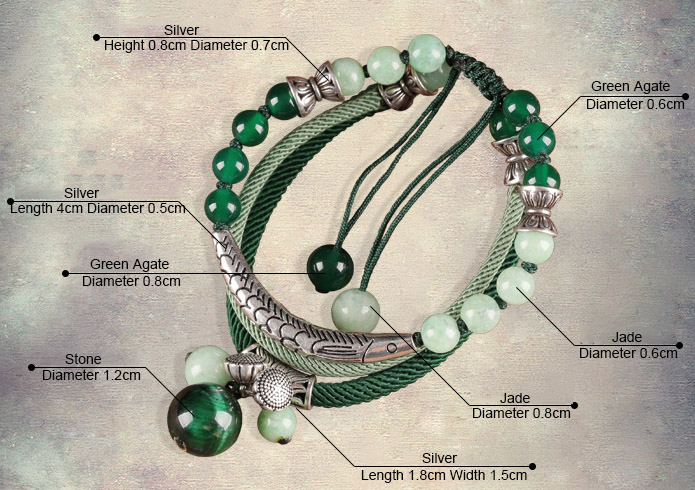 Green Agate Silver String Bracelets, Handmade Bracelet
