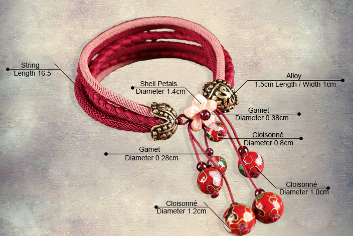 Red Cloisonné Bracelets, Handmade String Bracelet