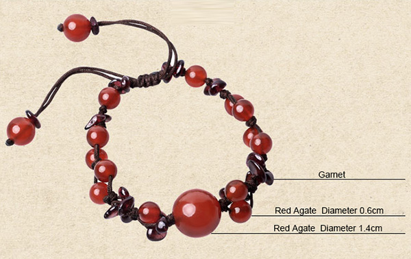 Red Agate Garnet Beads Bracelets, Handmade Chinese Knot Bracelet
