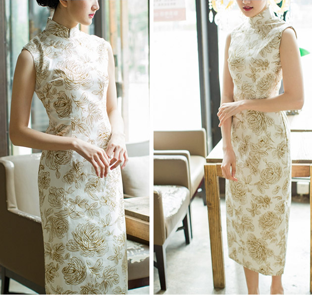 Floral Cotton Long Modern Qipao / Cheongsam Dress Floral Cotton Long Modern Qipao / Cheongsam Dress