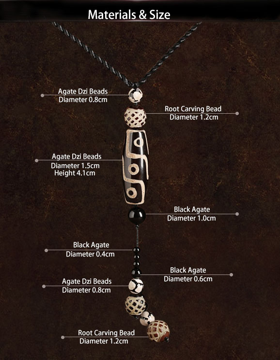 Handmade Adjustable String Agate Dzi Beads Necklace