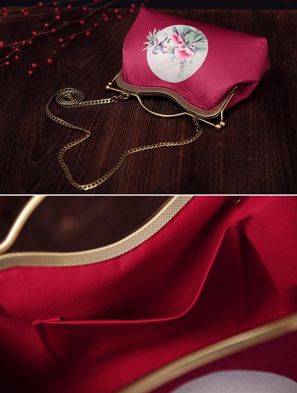 Red Printing Chain Strap Top Handle Clutch Bag