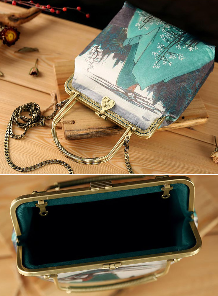 Paint Printing Chain Strap Top Handle Clutch Bag