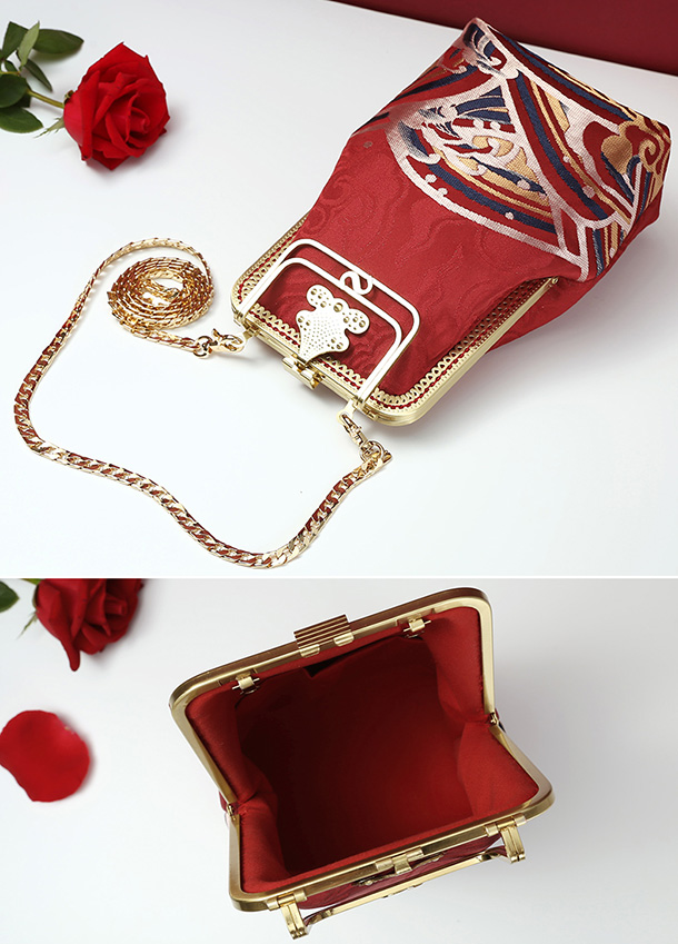 Red Woven Chain Strap Top Handle Purse Clutch Bag CozyLadyWear