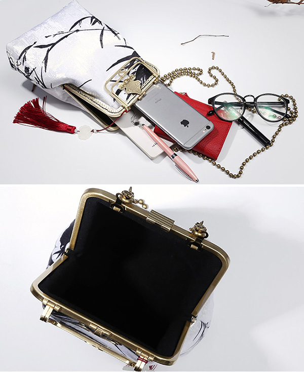 Bamboo Printing Chain Top Handle Clutch Bags