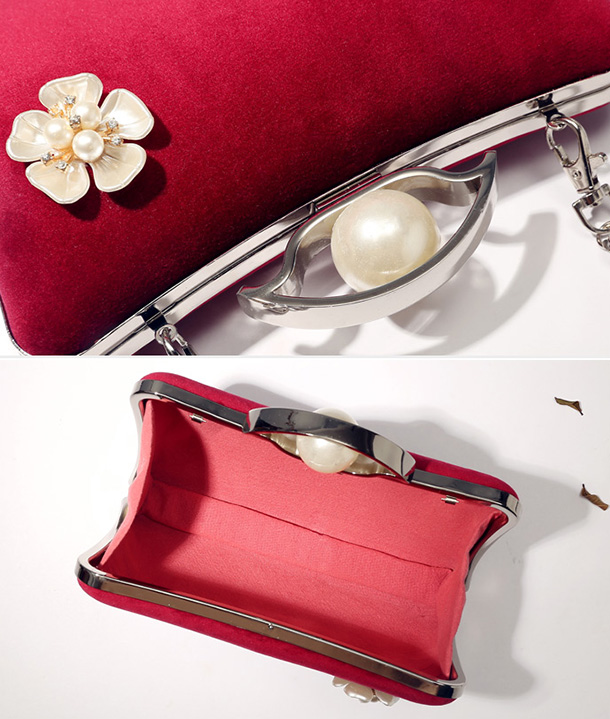 Red Velvet Chain Clutch Wallet Bag