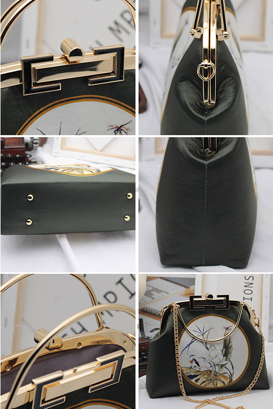 Olive Green Printing Chain Top Handle Clutch Bags CozyLadyWear