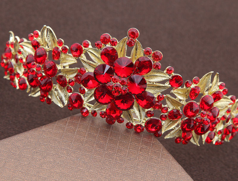 Red Gold Tone Bridal Hair Headband Crown