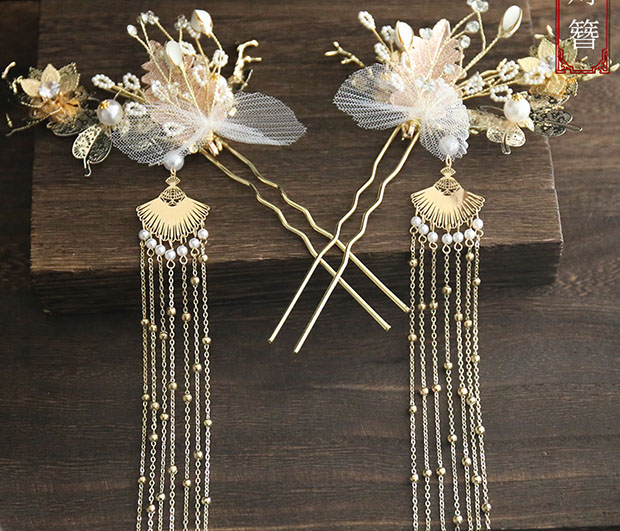 Gold Tone Traditional Chinese Bridal Chain Hair Vine
