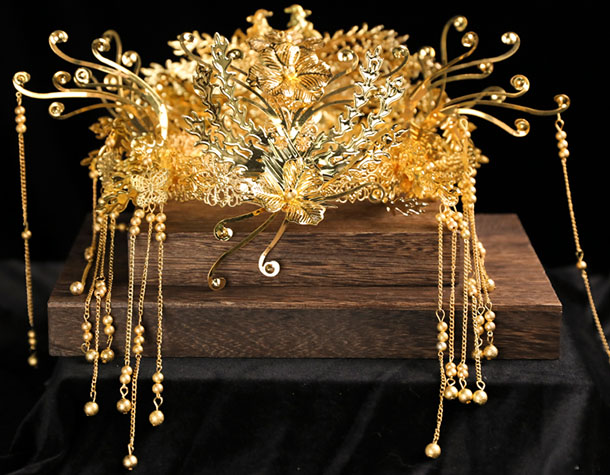 Gold Tone Phoenix Bridal Hair Crown Vine