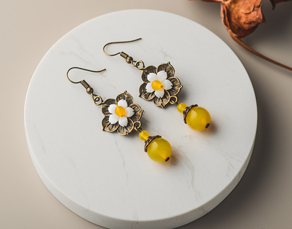 Yellow Agate Dangle Earrings, Clip On Pierced Earrings