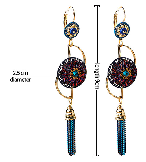 Blue Tassel Dangle Earrings, Clip On Pierced Earrings