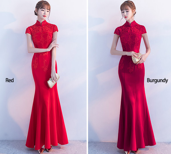 Red Mermaid Fishtail Qipao / Cheongsam Wedding Dress