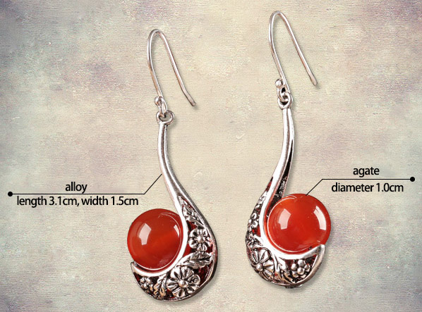 Red Agate Alloy Dangle Earrings, Pierced Earrings