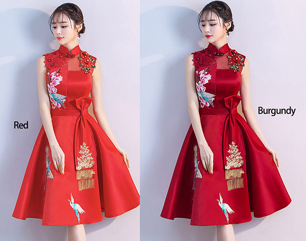 Red A-Line Qipao / Cheongsam Wedding Dress with Phoenix Embroidery