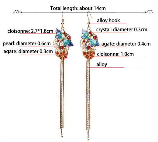 Cloisonne Alloy Tassel Long Drop Dangle Earrings