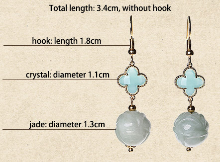 Blue Crystal Jade Drop Dangle Clip On Earrings