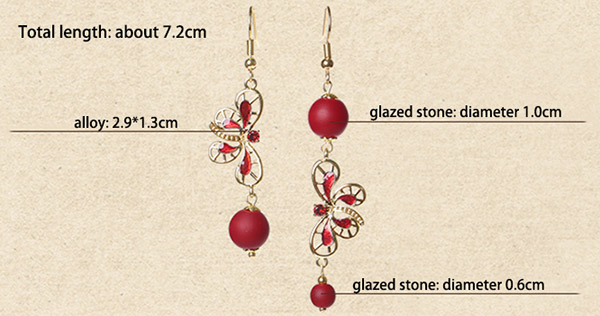 Red Glazed Stone Drop Dangle Clip On Earrings