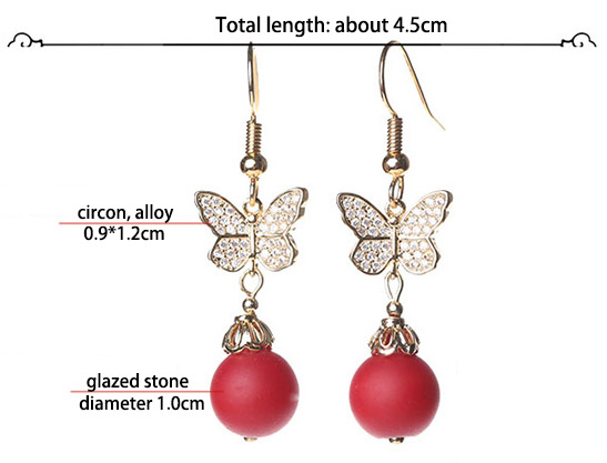 Glazed Stone Butterfly Drop Dangle Clip On Earrings