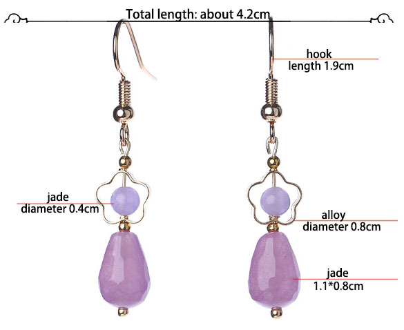 Purple Jade Drop Dangle Clip On Earrings