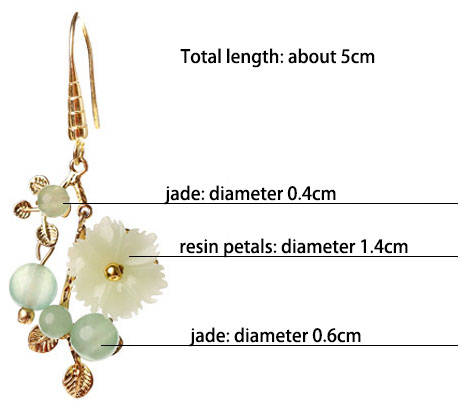 Green Jade Petals Drop Dangle Pierced Clip On Earrings