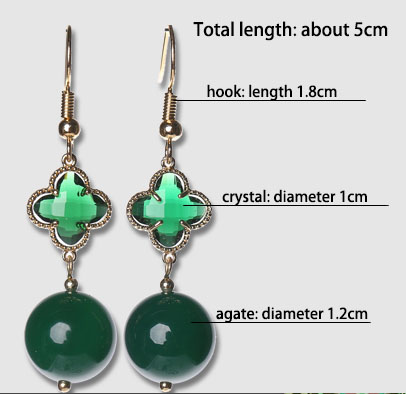 Green Crystal Jade Drop Dangle Clip On Earrings