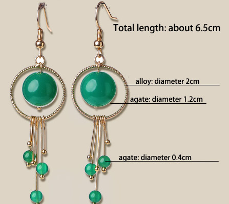 Green Agate Hoop Drop Dangle Clip On Pierced Earrings