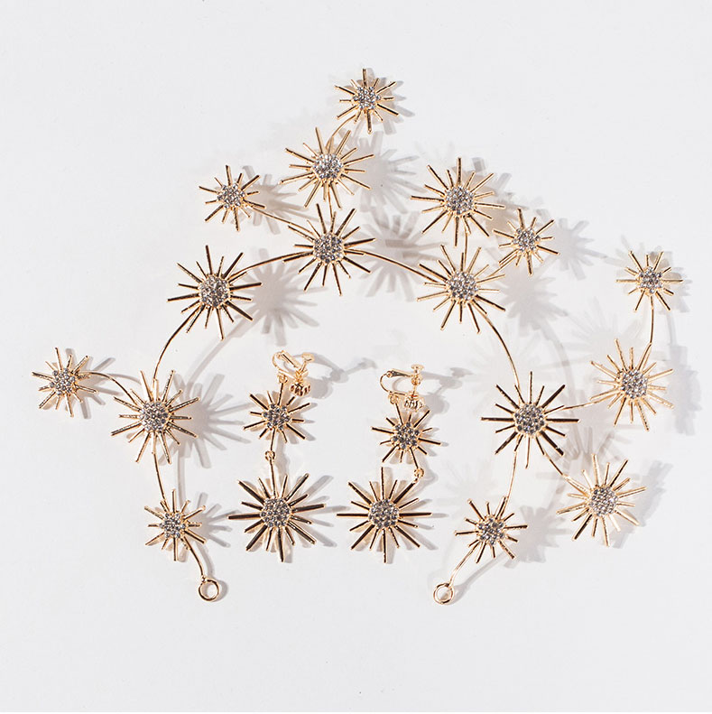 Gold Crystal Beads Star Bridal Hair Vine Pins & Earring