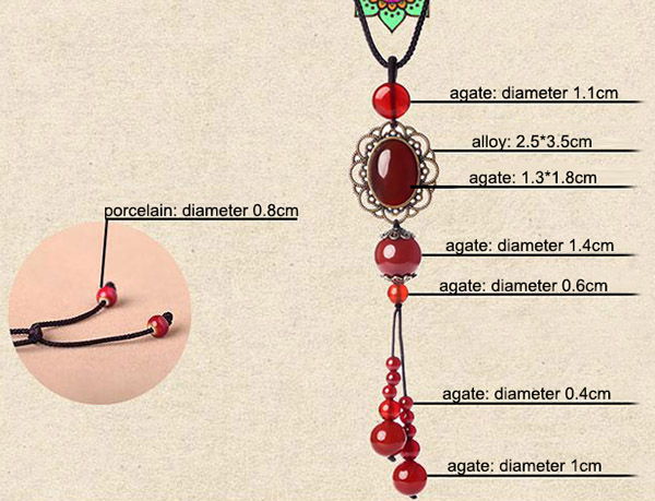 Handmade Red Agate Beads Pendant Necklace