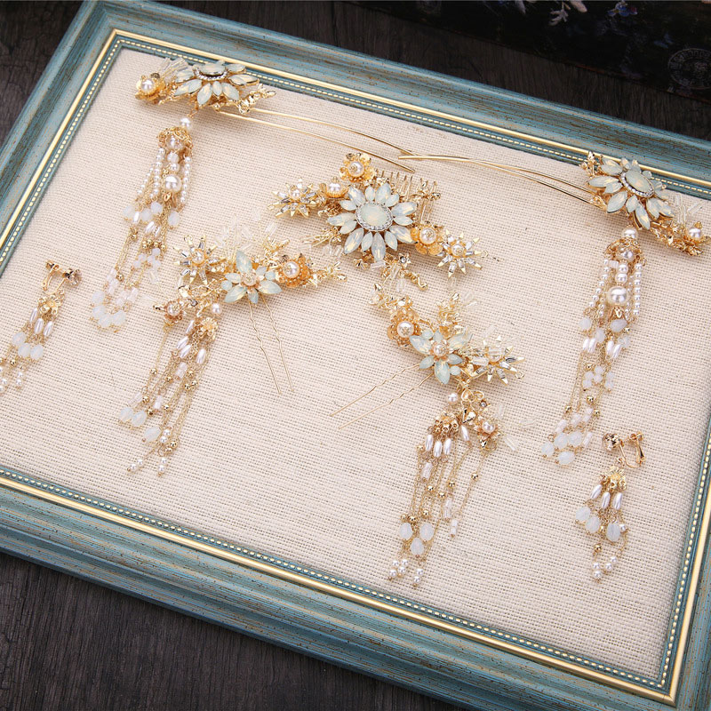 Floral Vine Hair Clips with Crystals and Pearls