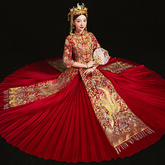 2021 Embroidered Phoenix Wedding Qun Kwa & Pleated Skirt