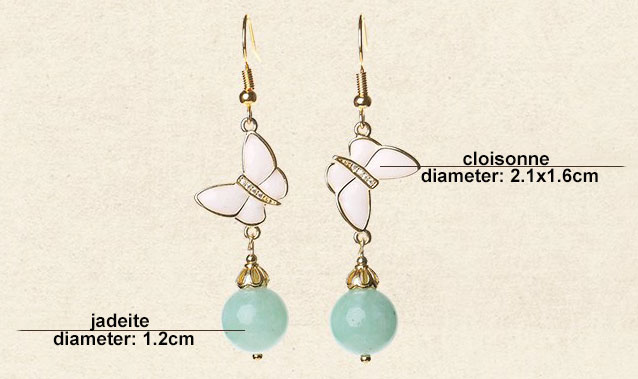 Butterfly Jadeite Drop Dangle Earrings Clip On Earrings