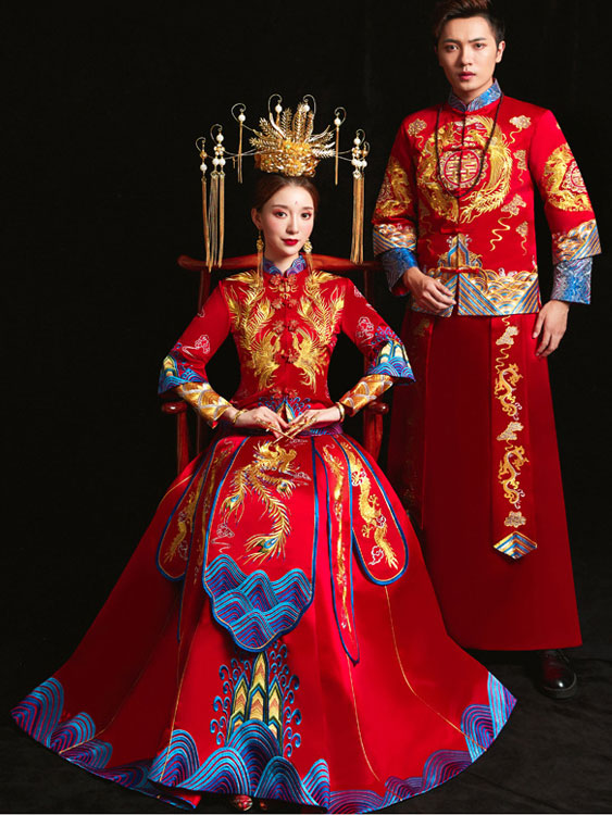 Red Embroidered Phoenix Traditional Wedding Qun Kwa