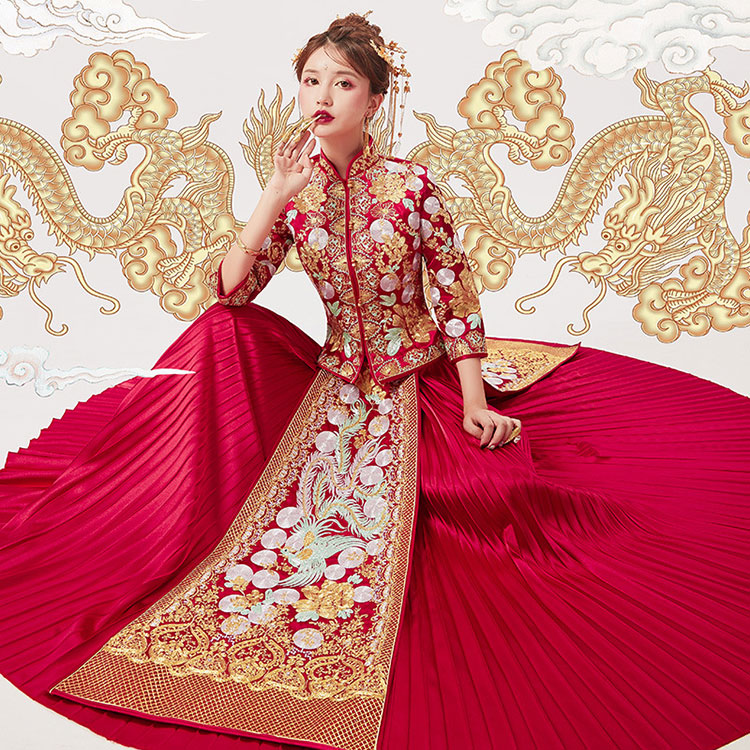 2021 Red Embroidered Phoenix Wedding Qun Kwa & Pleated Skirt 2021 Red Embroidered Phoenix Wedding Qun Kwa & Pleated Skirt