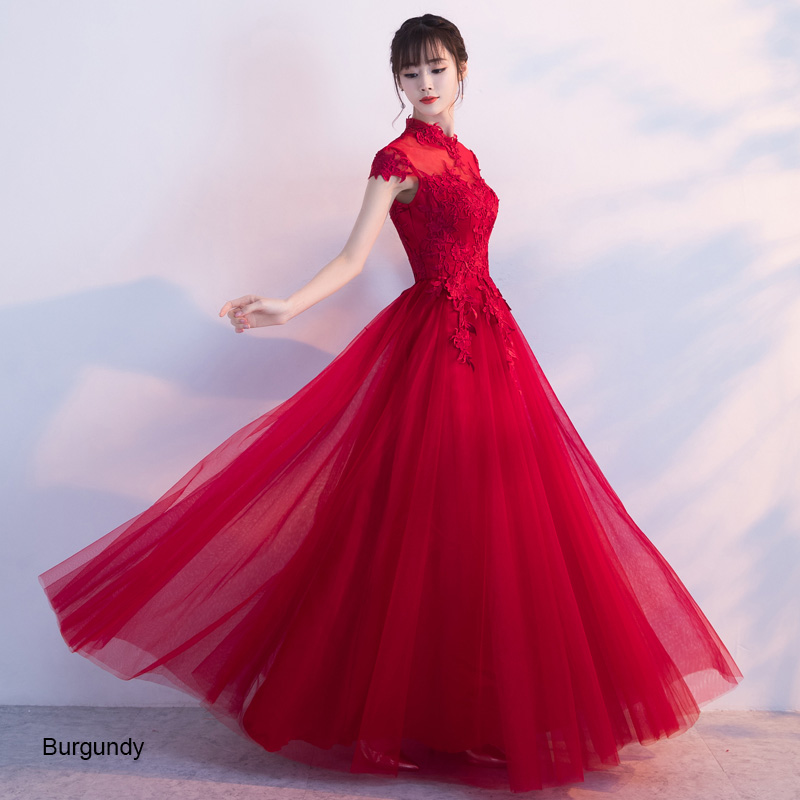 Floor Length Qipao / Cheongsam Dress with Lace Bodice