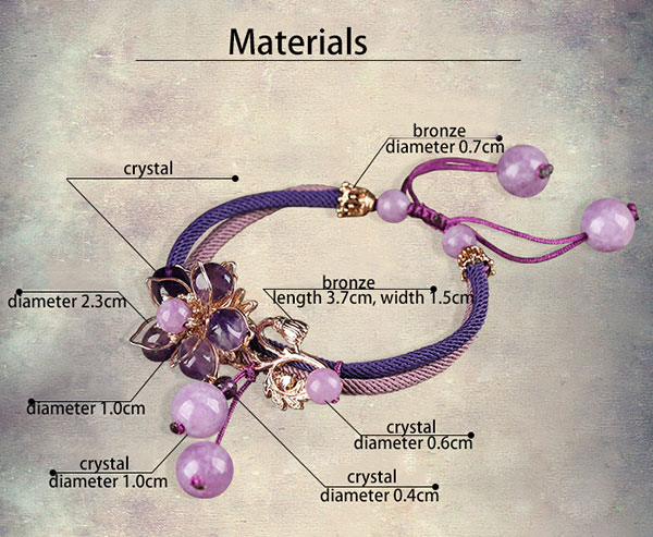 Purple Crystal Bracelets, Handmade String Knot Bracelet