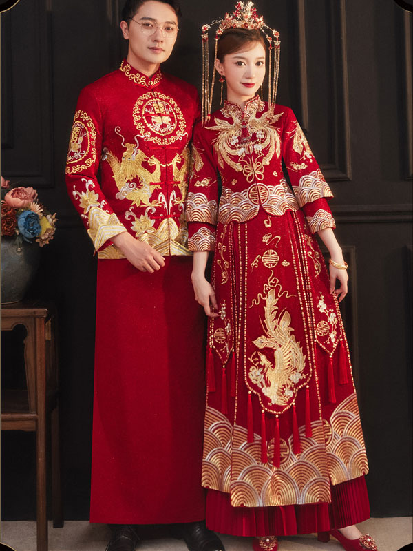 2023 Embroidered Phoenix Wedding Bridal Qun Kwa Xiuhe