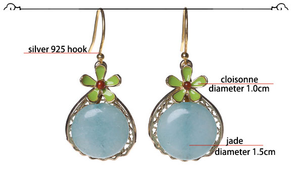 Non Pierced Clip-on Hook Jade Drop Dangle Earrings