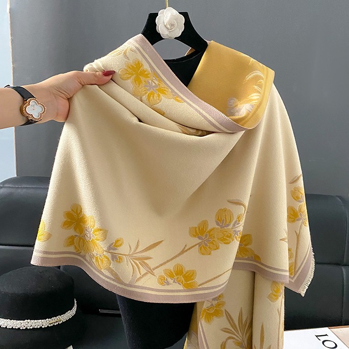 Wool Blend Women Winter Floral Scarf Shawl