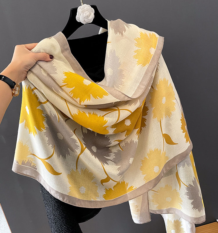 Lightweight Floral Print Linen Women Scarf Shawl