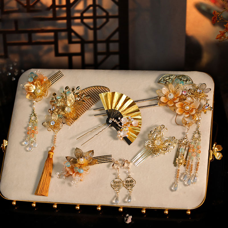 Tassels Alloy Flower Bridal Hair Clips Combs & Earrings